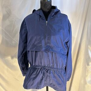 Nike Vintage 90s Anorak Windbreaker Light Jacket w/hood 1/4 zip Navy Blue Size L